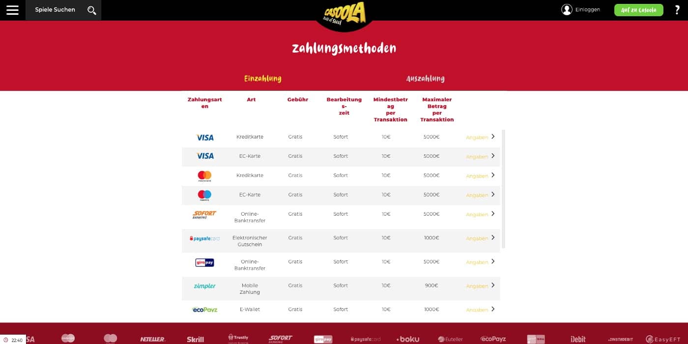 Casoola Casino Einzahlung
