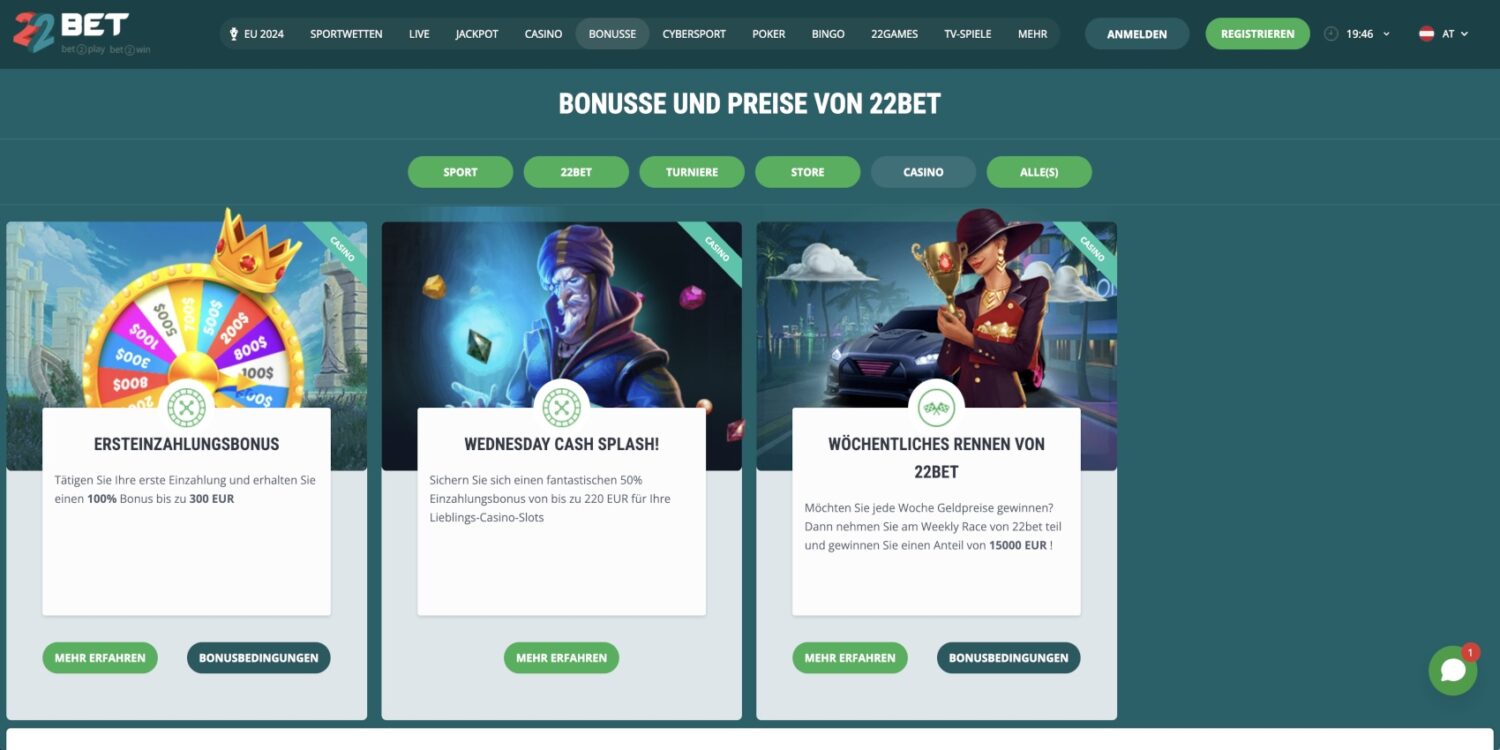 22Bet Casino Aktionen