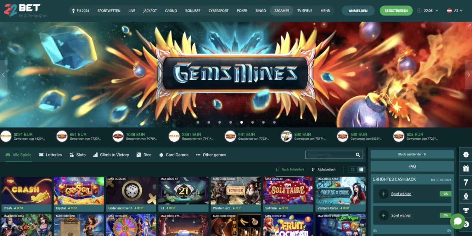 22Bet Casino Games