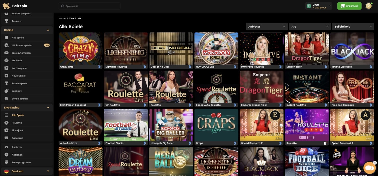 Fairspin Casino Alle Spiele
