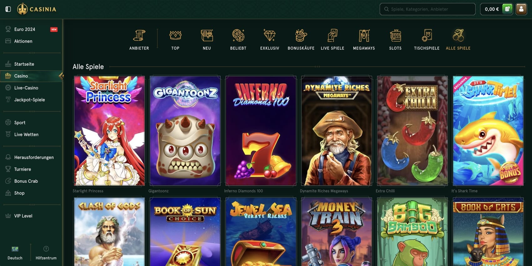 Casinia Casino Alle Spiele