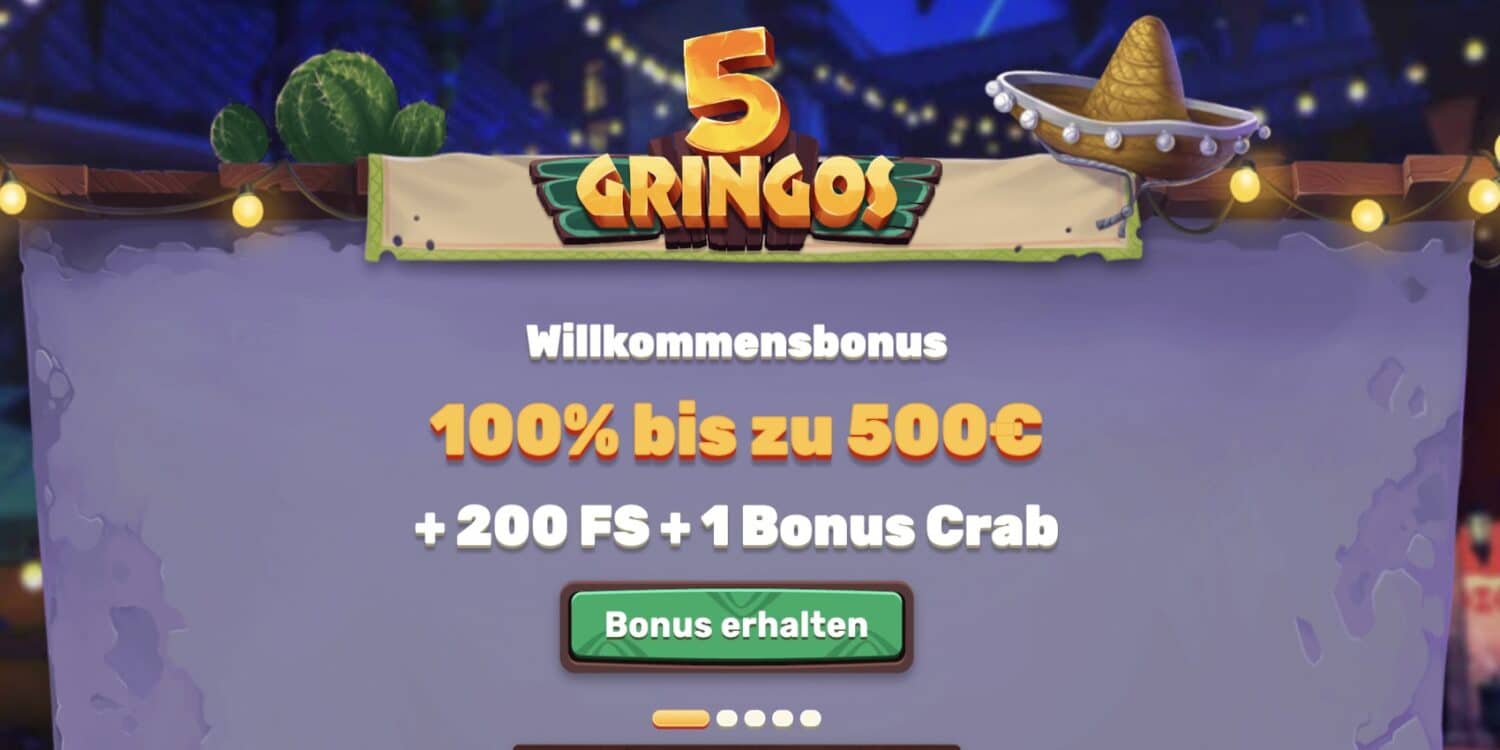 5Gringos Casino 100% bis zu 500 EUR