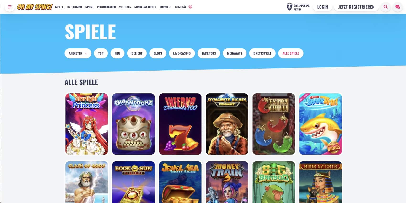 OhMySpins Casino Alle Spiele