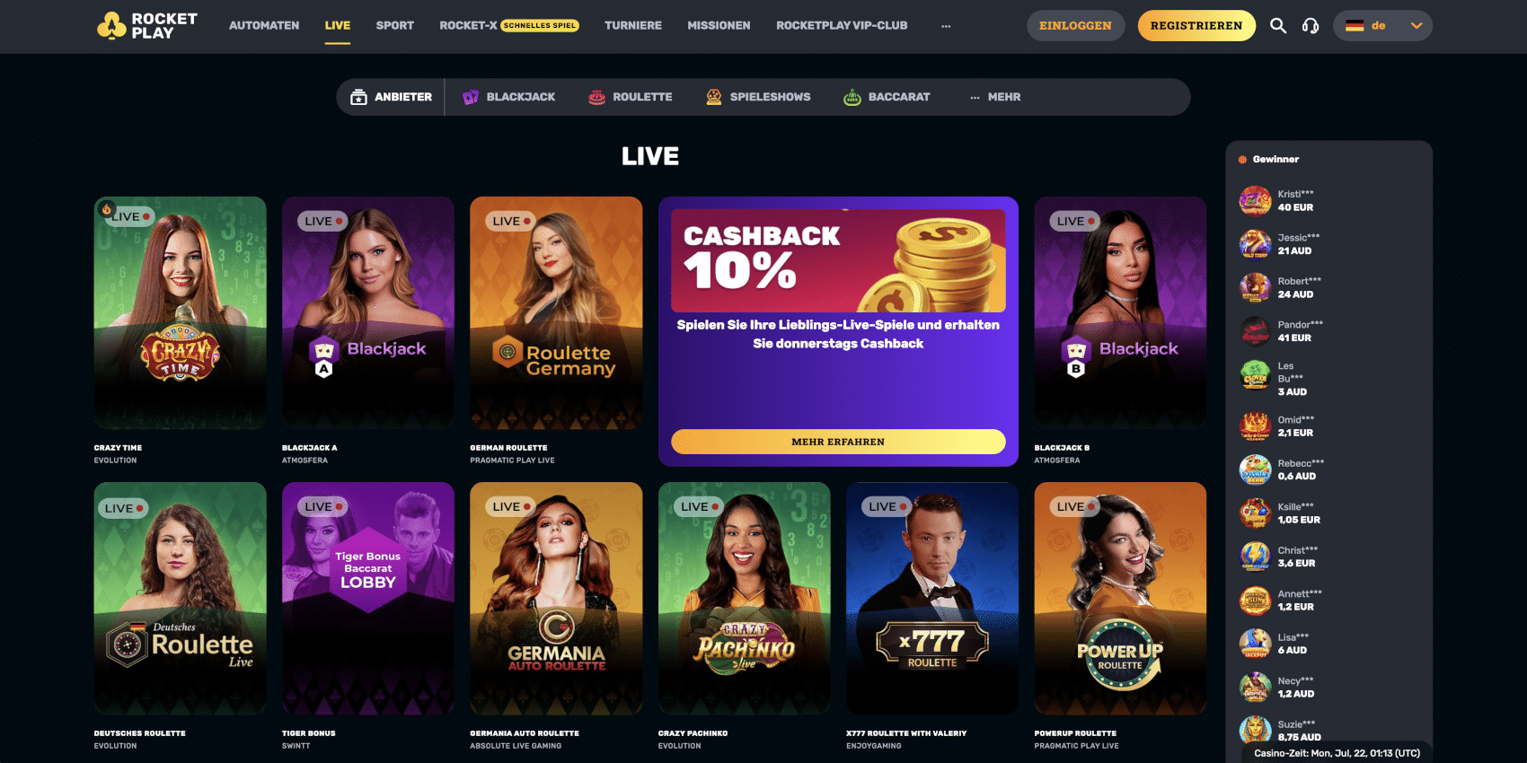 RocketPlay Live-Casino