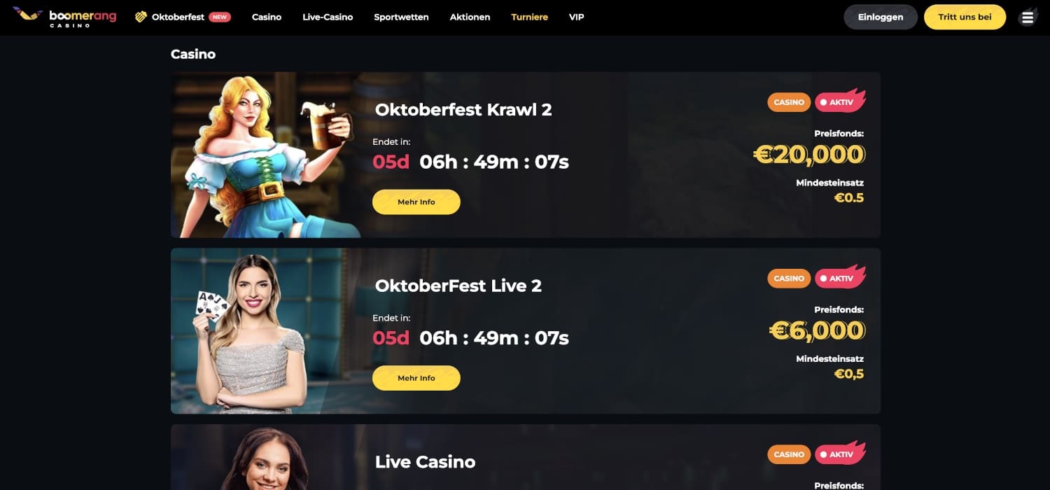 Boomerang Casino Turniere