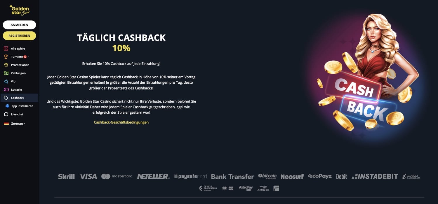 Golden Star Casino Täglicher Cashback
