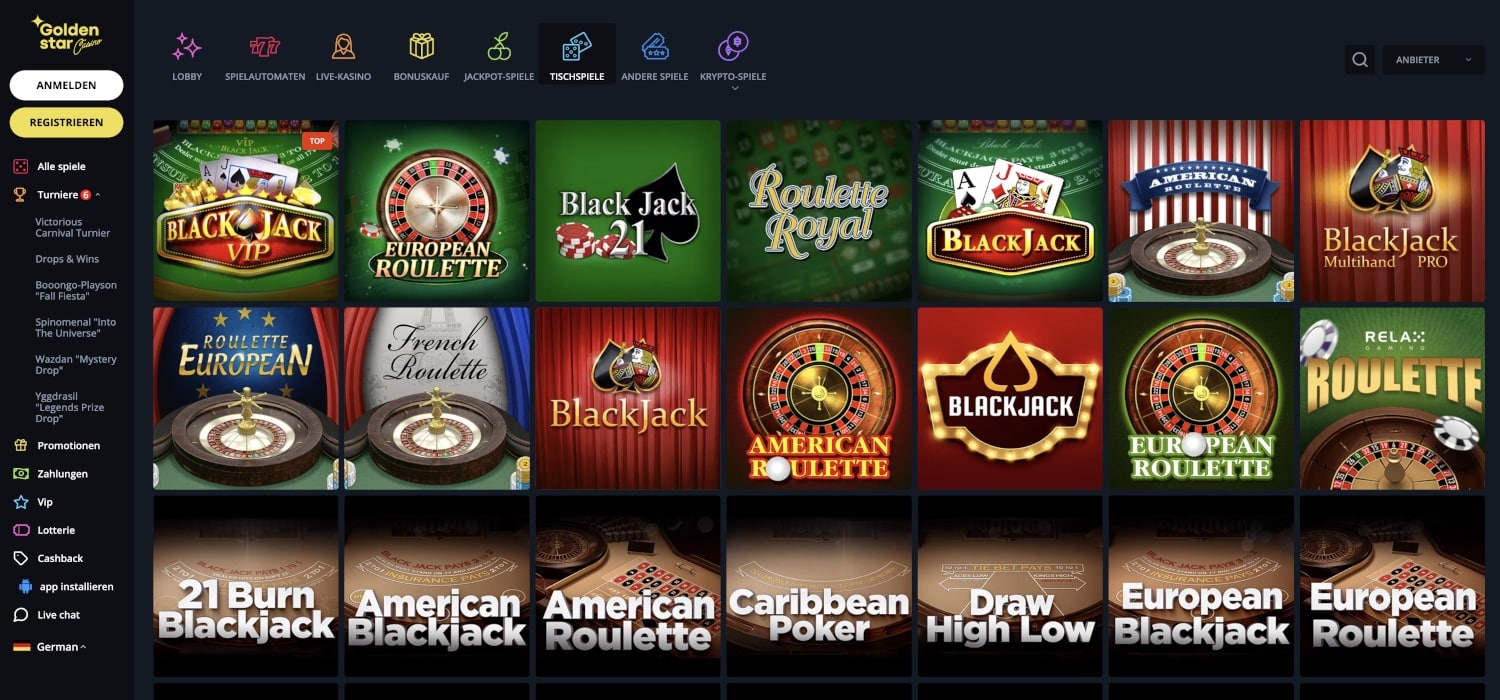 Golden Star Casino Tischspiele