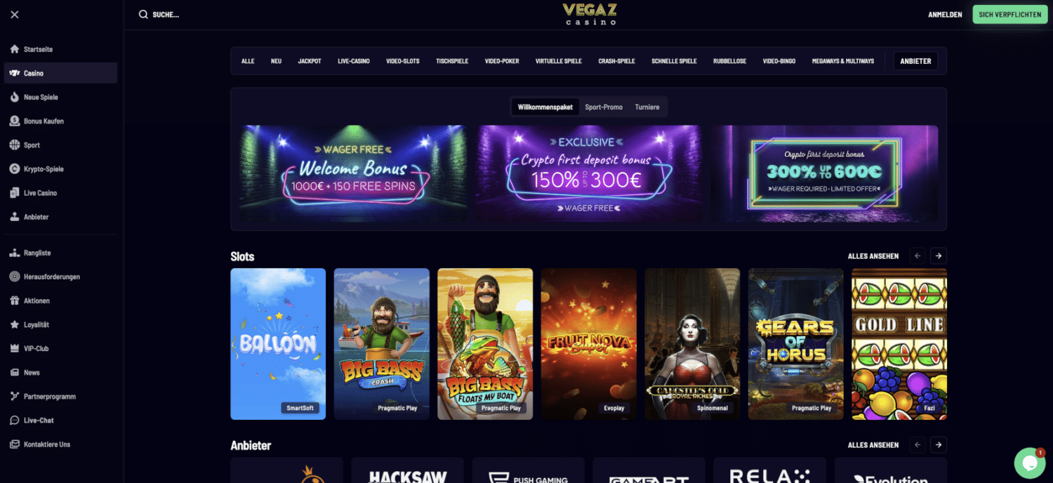 Vegaz Casino Lobby
